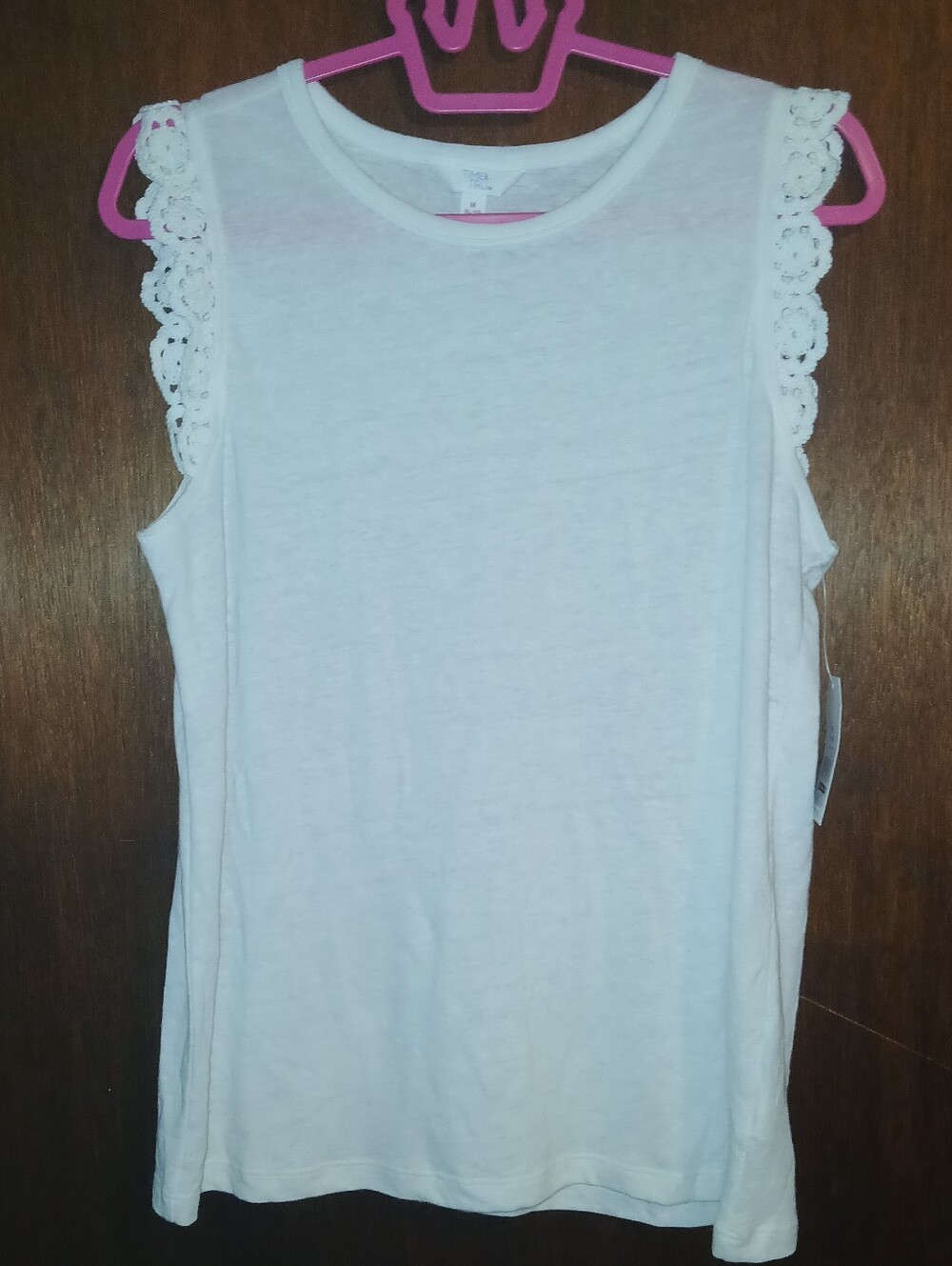 Time and Tru NWT White Crochet Semi-Sheer Tank/Sleeveless Top, Size M Women